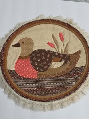 Vintage Duck Hand Embroidery Needlepoint  Patchwork  Hoop Wall Hanging Handmade